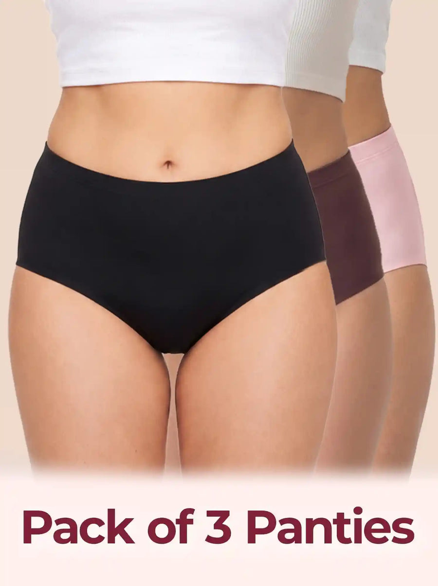 Polyamide Full Coverage High Waist Seamless Hipster Panty with Ultra Soft Inner Elastic Waistband  (TW-3001) (Black+Coffee+Rose)