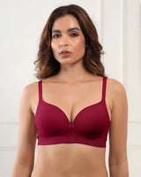 Cotton Non-wired Maximiser Push-Up Bonded Bra (Level-2 Padding) with 3/4th Coverage (SB-97015) (Wine) (GB)