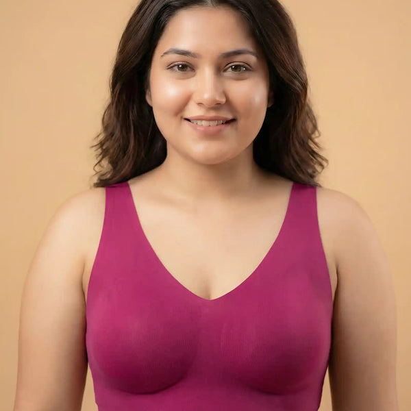 Cotton Non-Padded Plus-Size Bonded Bra with Hidden Concealer (SB-915-Wine)