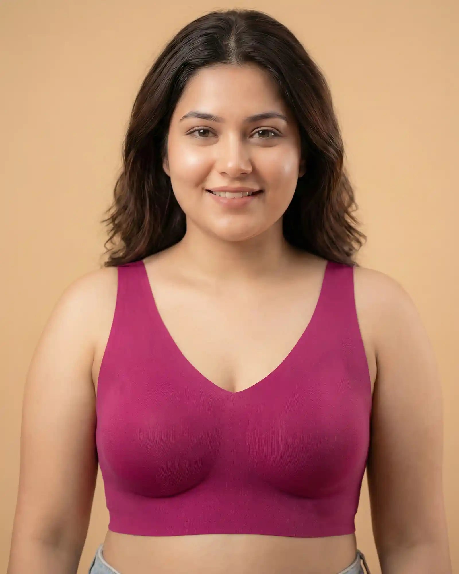Cotton Non-Padded Plus-Size Bonded Bra with Hidden Concealer (SB-915-Wine)