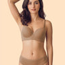 Cotton Padded Bonded Everyday T-Shirt Bonded Bra & Mid Rise Flexifit Hipster Panty Lingerie Set (TW-SB-9081-9082-SET) (Fawn)