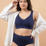 Cotton Plus Size Non-Padded Bonded Bra | Full Coverage & Mid Rise Flexifit Hipster Panty Lingerie Set (TW-SB-915&63)(Navy)