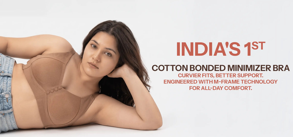 Cotton Non-Padded Plus-Size M-Frame Minimiser Bonded Bra (SB-9303)(Fawn)