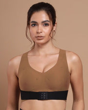 Bonded Gym Bra with Crisscross Back | Padded | Breathable Cotton (TW-SB-9977-FWN+BLK) (GB)