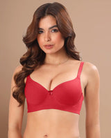 Cotton Non-wired Push-Up Bonded Bra (Level-3 Padding) with 3/4th Coverage (SB-93510) (Red) (GB)