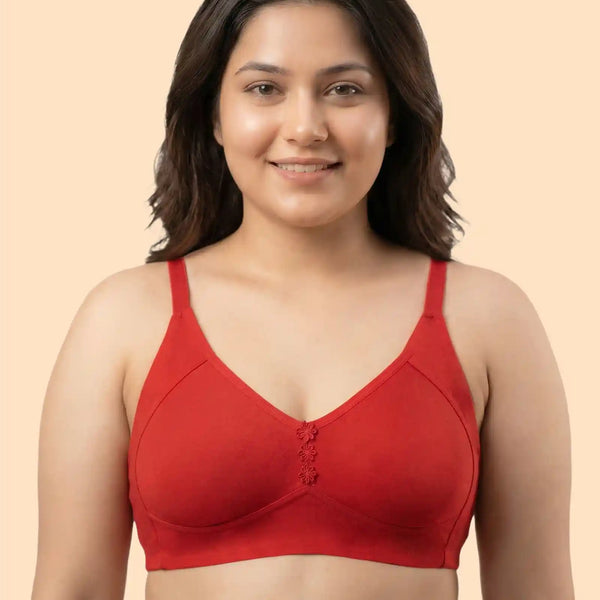 Cotton Non-Padded M-Frame Minimiser Bonded Bra (TW-IS-9405) (Red)