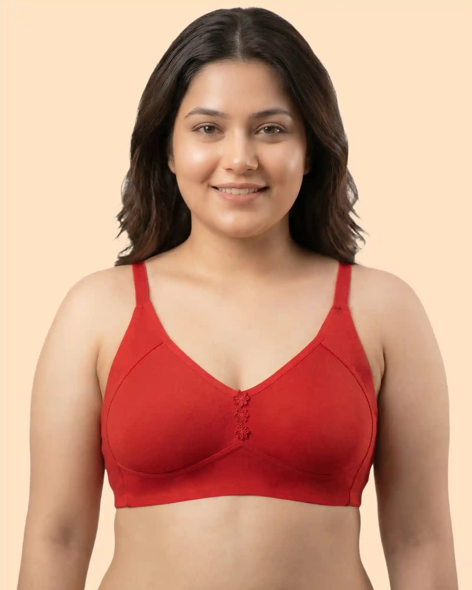 Cotton Non-Padded M-Frame Minimiser Bonded Bra (TW-IS-9405) (Red)