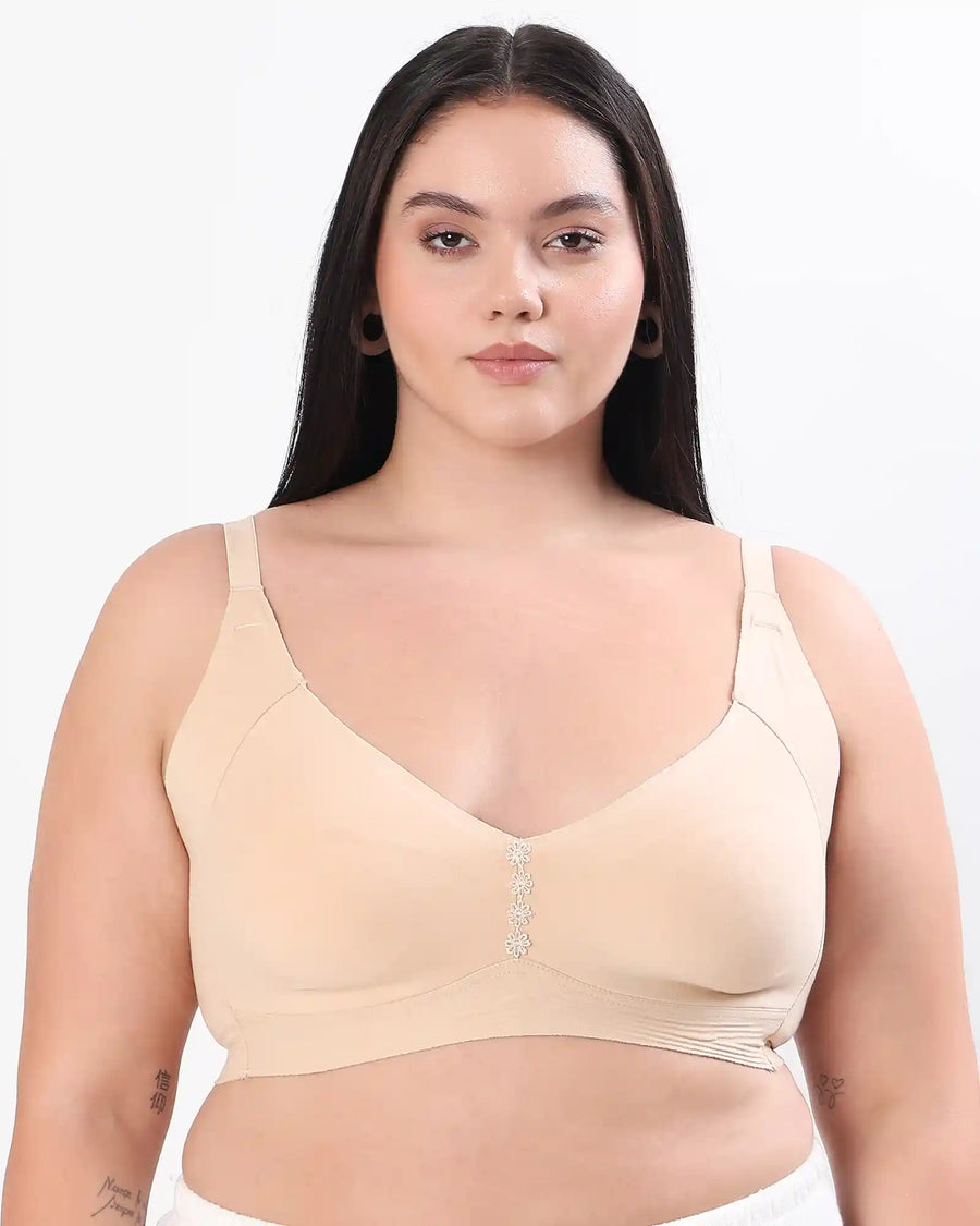 Cotton Non-Padded Plus-Size M-Frame Minimiser Bonded Bra (SB-9303)(Skin) (MR)