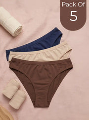 Cotton Medium Coverage Bikini Cut Panty with Soft Waistband (Pack of 5)(TW-71) (3 Skin+1 Coffee+1 Navy Blue)