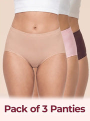 Polyamide Full Coverage High Waist Seamless Hipster Panty with Ultra Soft Inner Elastic Waistband  (TW-3001) (Skin+Rose+Coffee)