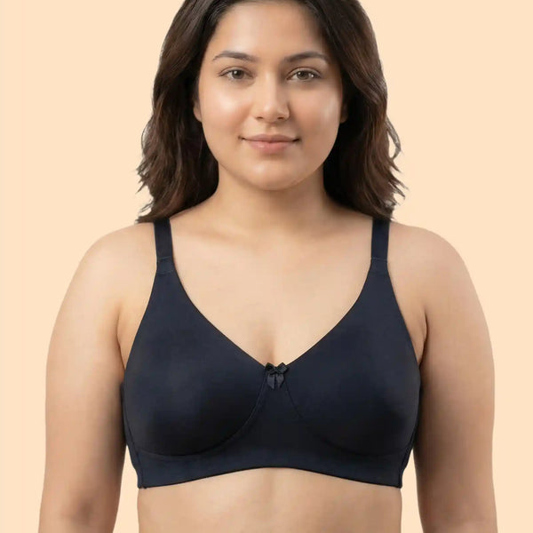 Cotton Non-Padded Full Coverage Everyday Bonded Bra (TW-IS-9401) (Black)