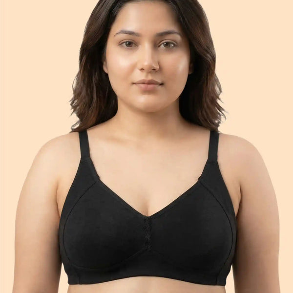 Cotton Non-Padded M-Frame Minimiser Bonded Bra (TW-IS-9405) (Black)