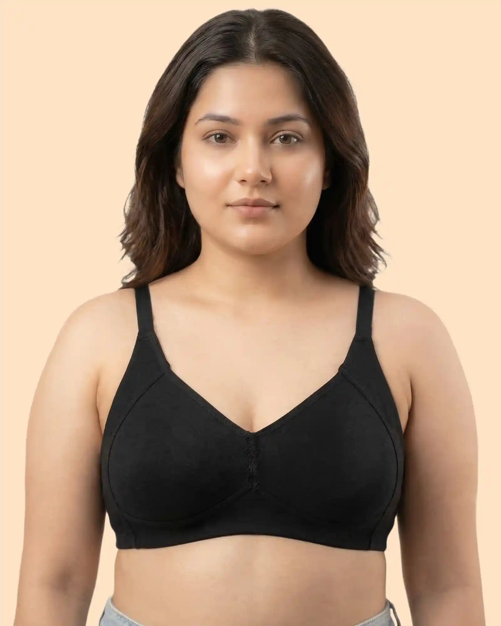 Cotton Non-Padded M-Frame Minimiser Bonded Bra (TW-IS-9405) (Black)