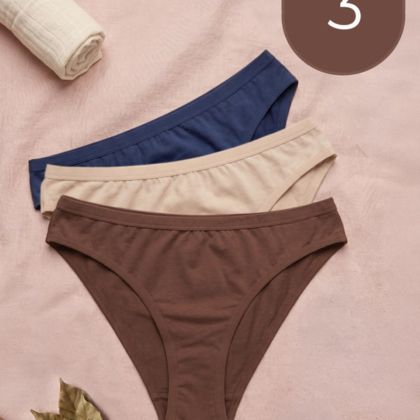 Cotton Medium Coverage Bikini Cut Panty with Soft Waistband (TW-71) (Coffee+Skin+Navy Blue)