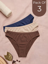 Cotton Medium Coverage Bikini Cut Panty with Soft Waistband (TW-71) (Coffee+Skin+Navy Blue)