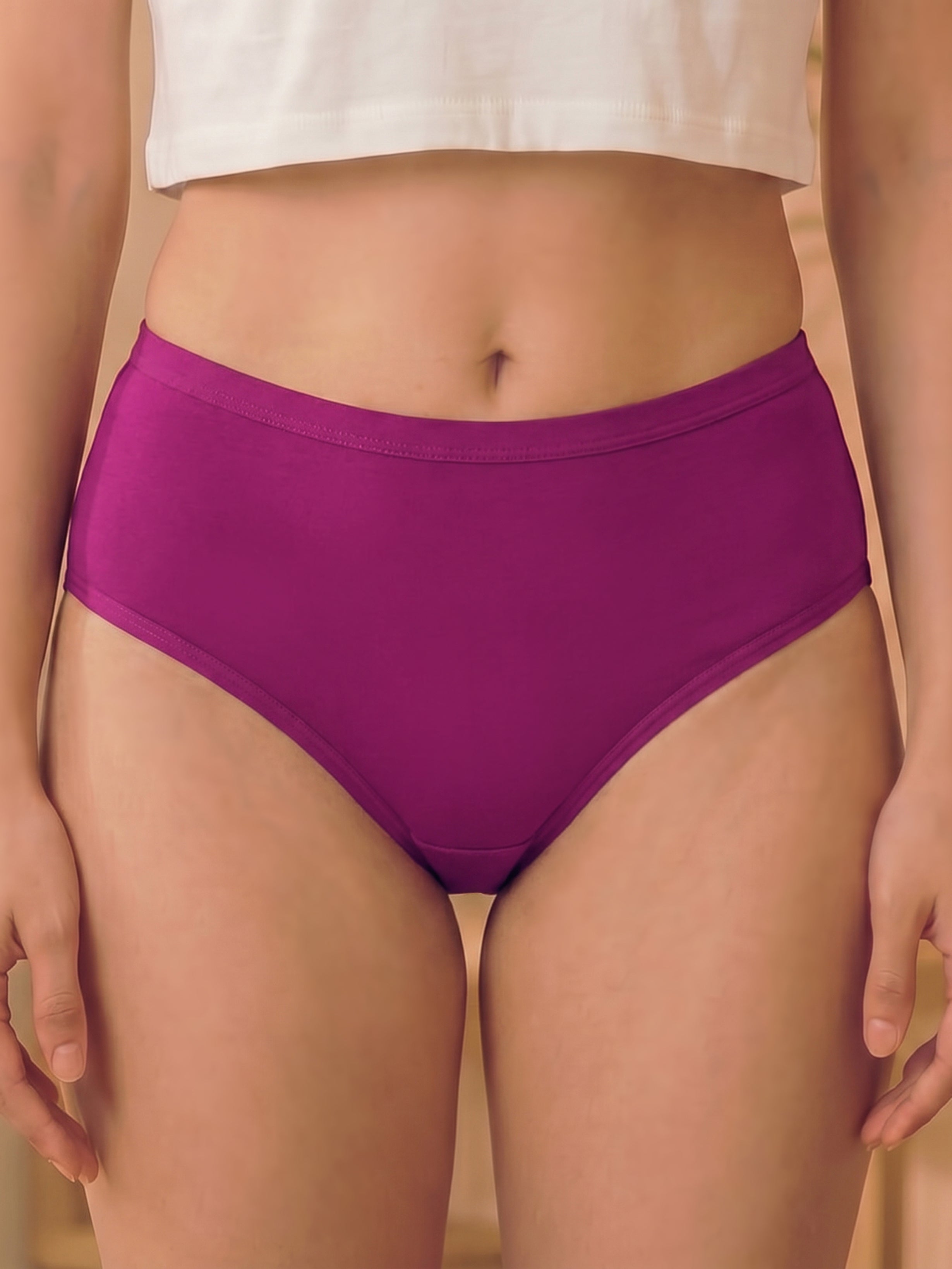 Cotton High Coverage Mid Waist Hipster Panty with Ultra Soft Waistband (TW-63-Wine)(Pack Of 2)