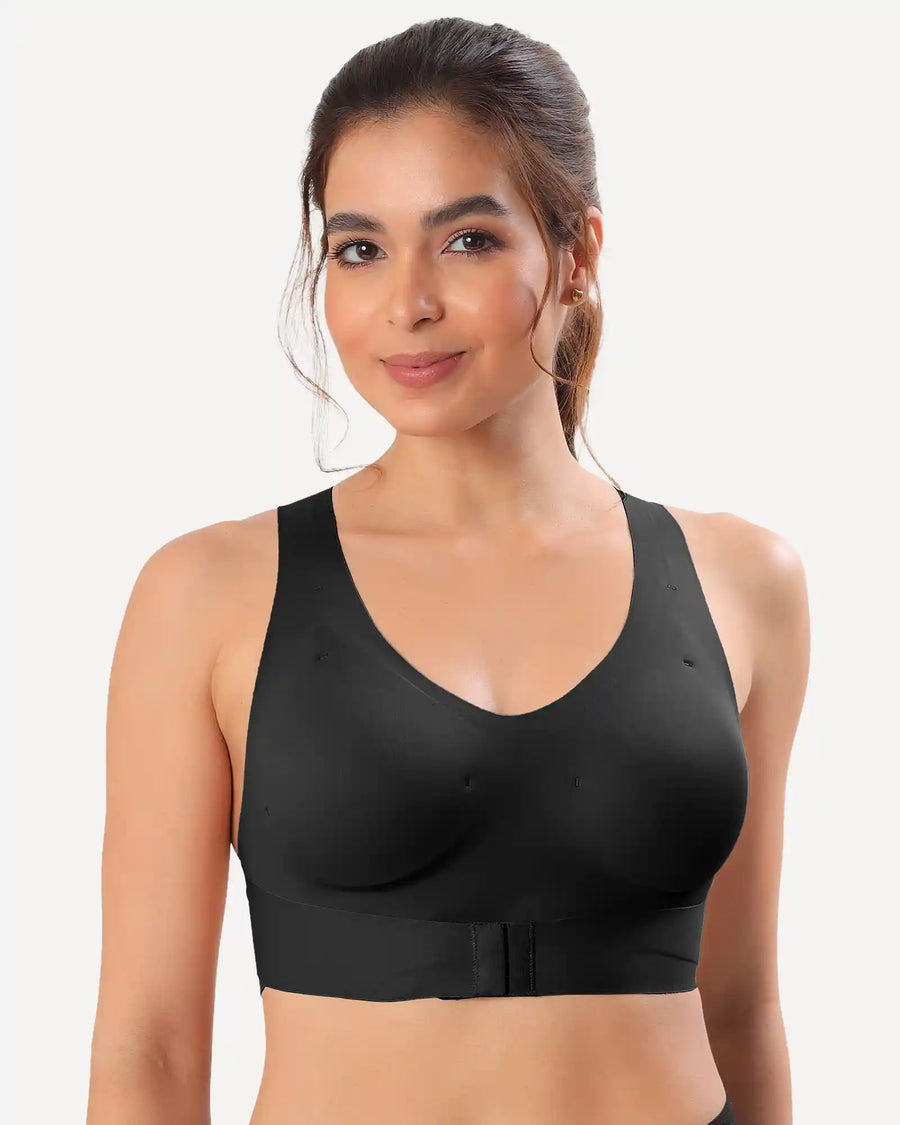 Bonded Gym Bra with Crisscross Back | Padded | Breathable Cotton (TW-SB-997)(Black) (GB)