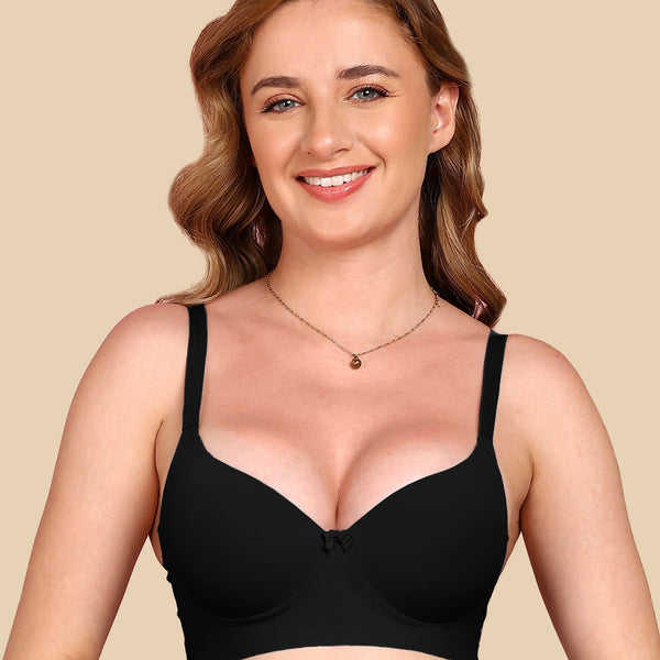 Polyamide Non-Wired Maximiser Push Up Bonded Bra (Level-3 Padding) with 3/4th Coverage (SB-95301) (Black)