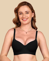 Polyamide Non-Wired Maximiser Push Up Bonded Bra (Level-3 Padding) with 3/4th Coverage (SB-95301) (Black)