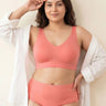 Cotton Plus Size Non-Padded Bonded Bra | Full Coverage & Mid Rise Flexifit Hipster Panty Lingerie Set (TW-SB-915&63)(Coral)