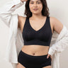 Cotton Plus Size Padded Bonded Bra | Full Coverage & Mid Rise Flexifit Hipster Panty Lingerie Set (TW-SB-918&63)(Black)