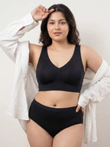 Cotton Plus Size Padded Bonded Bra | Full Coverage & Mid Rise Flexifit Hipster Panty Lingerie Set (TW-SB-918&63)(Black)