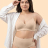 Cotton Padded Bonded Everyday Plus-Size T-Shirt Bonded Bra & Mid Rise Flexifit Hipster Panty Lingerie Set(TW-SB-9082-SET) (Skin)