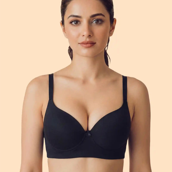 Cotton Non-wired Push-Up Bonded Bra (Level-3 Padding) with 3/4th Coverage (SB-93510) (Black)