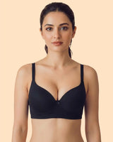 Cotton Non-wired Push-Up Bonded Bra (Level-3 Padding) with 3/4th Coverage (SB-93510) (Black)
