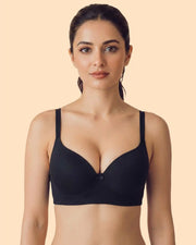 Cotton Non-wired Push-Up Bonded Bra (Level-3 Padding) with 3/4th Coverage (SB-93510) (Black)