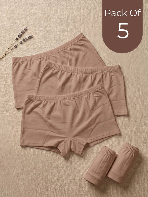 Pack of 5 brown women's underwear on a beige background
