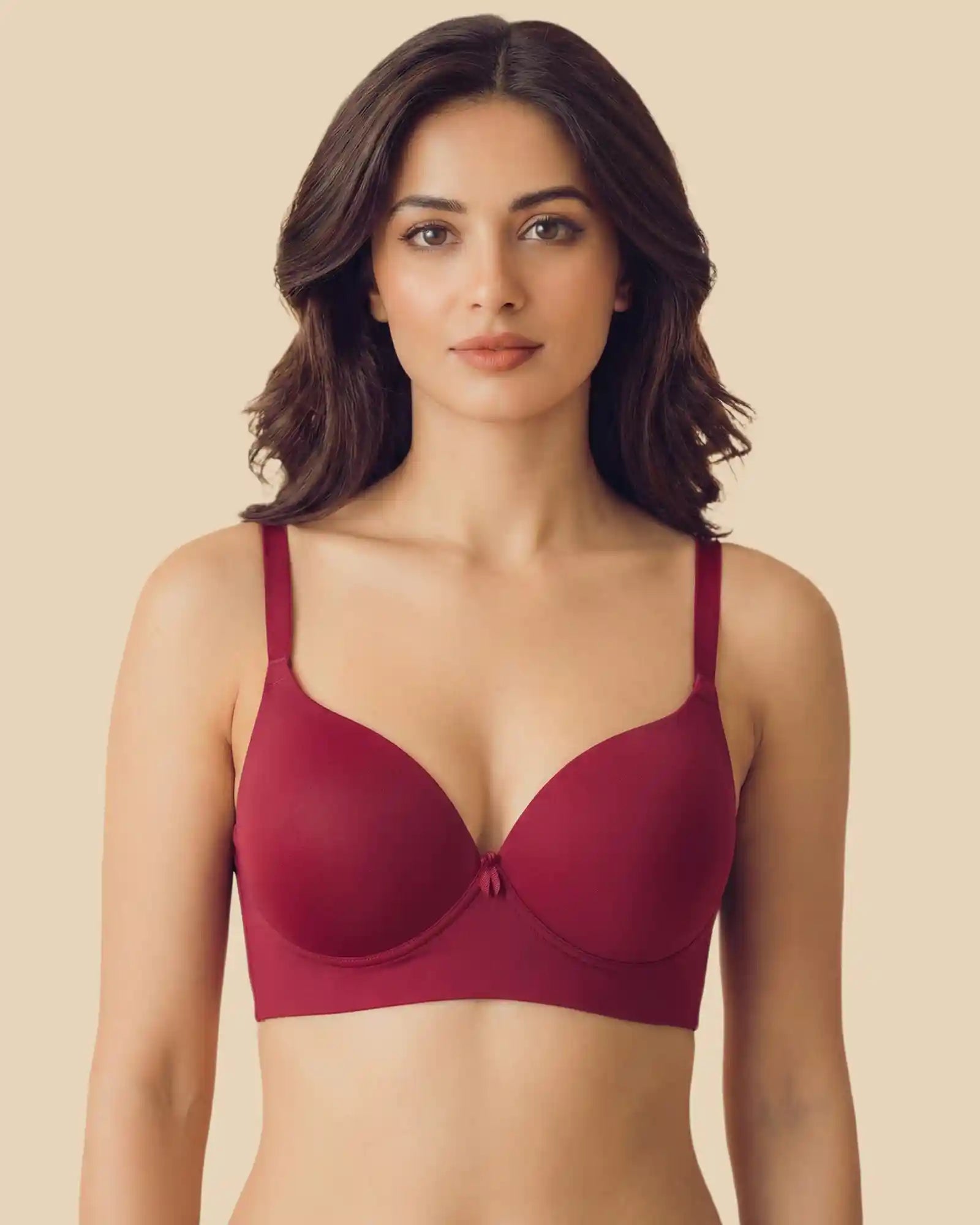 Polyamide Non-Wired Maximiser Push Up Bonded Bra (Level-2 Padding) with 3/4th Coverage (SB-95107) (Maroon)