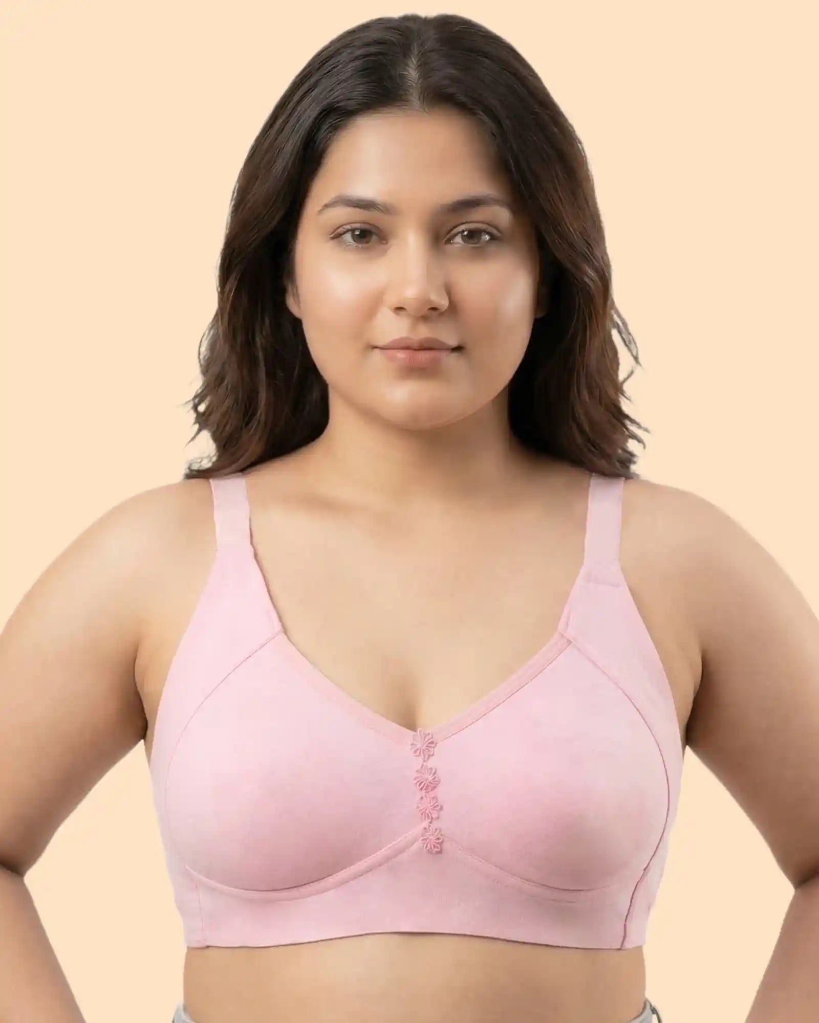 Cotton Non-Padded M-Frame Minimiser Bonded Bra (TW-IS-9405) (Pink)