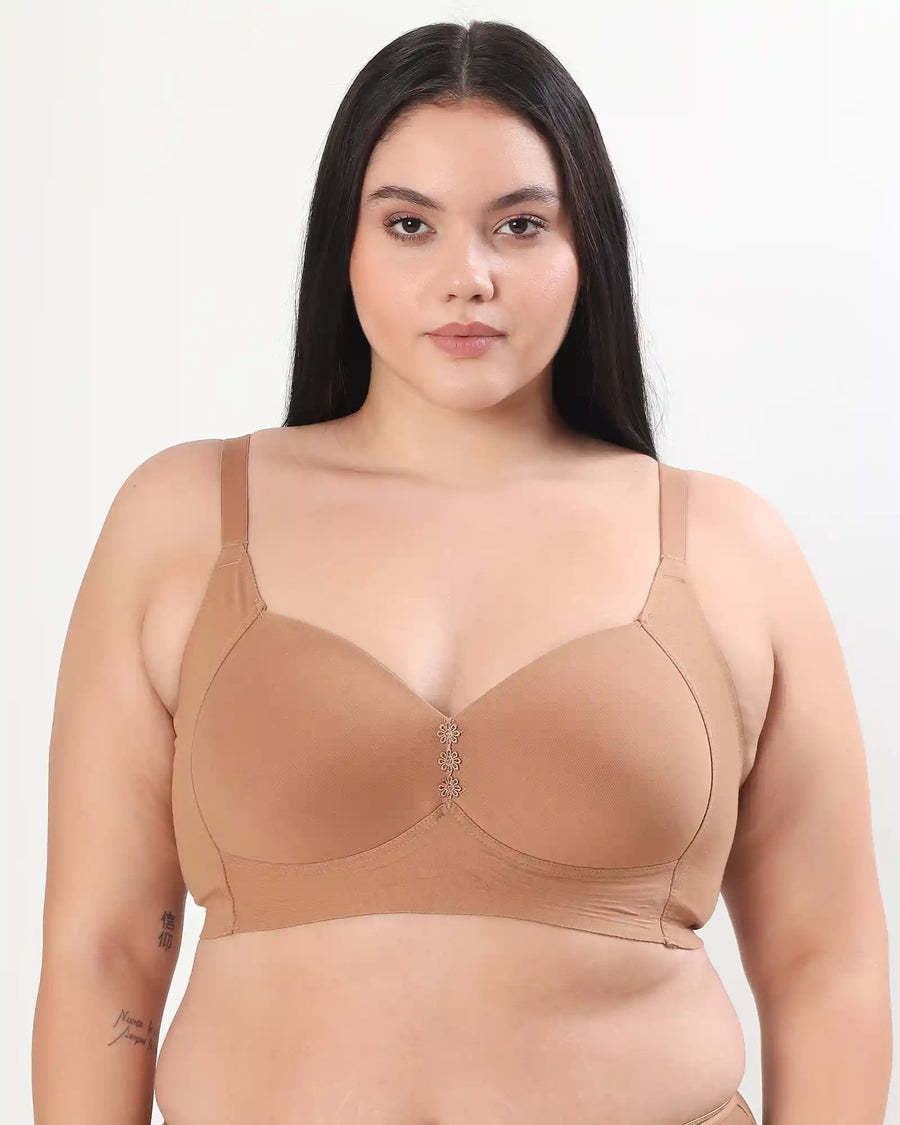 Cotton Padded Plus-Size M-Frame Minimiser Bonded Bra (SB-9203)(Fawn) (MR)