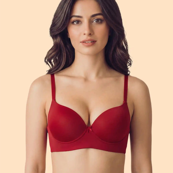 Cotton Non-wired Maximiser Push-Up Bonded Bra (Level-2 Padding) with 3/4th Coverage (SB-97015) (Red)