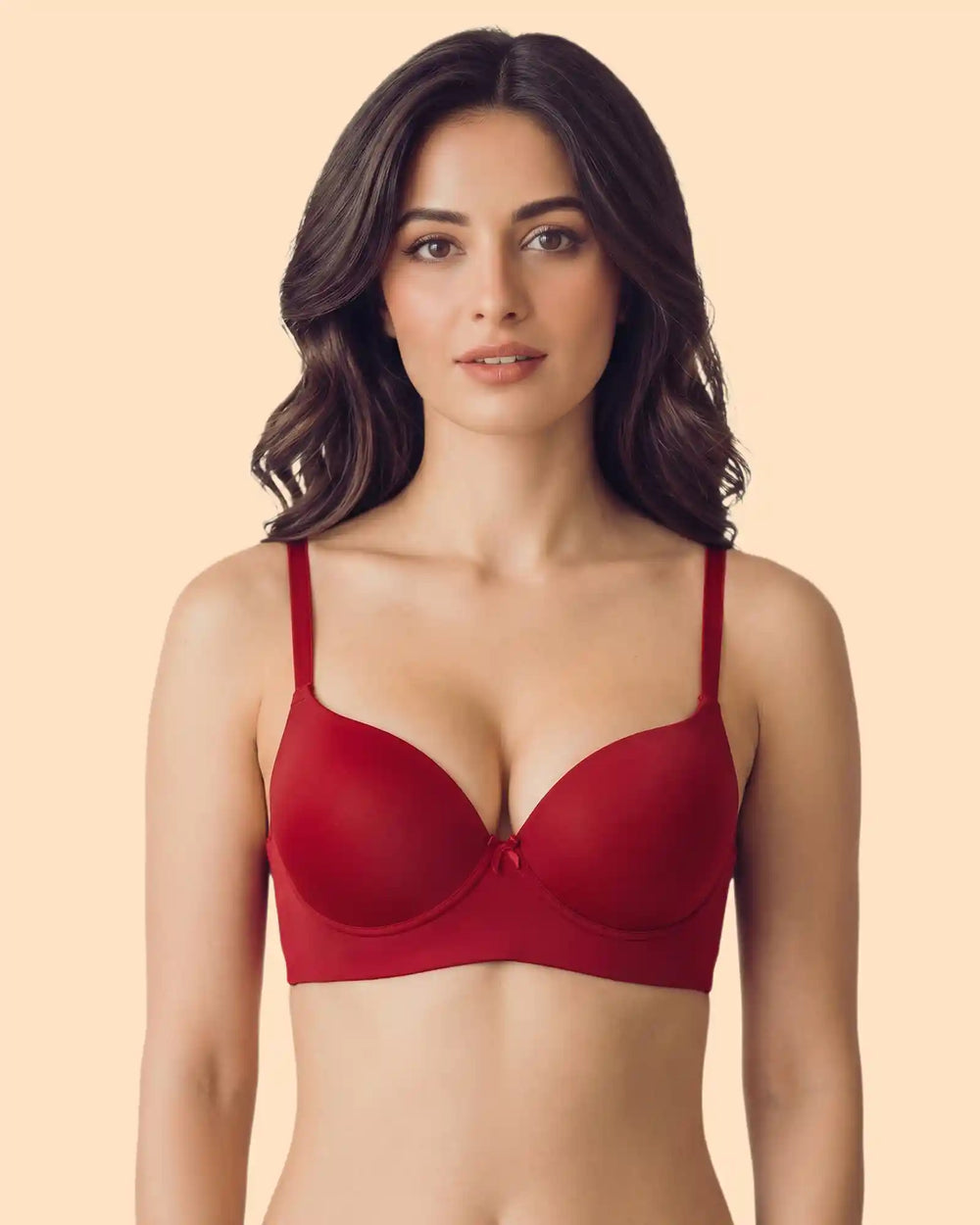 Cotton Non-wired Maximiser Push-Up Bonded Bra (Level-2 Padding) with 3/4th Coverage (SB-97015) (Red)