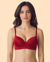 Cotton Non-wired Maximiser Push-Up Bonded Bra (Level-2 Padding) with 3/4th Coverage (SB-97015) (Red)