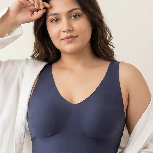 Cotton Non-Padded Plus-Size Bonded Bra with Hidden Concealer (SB-915-Navy)