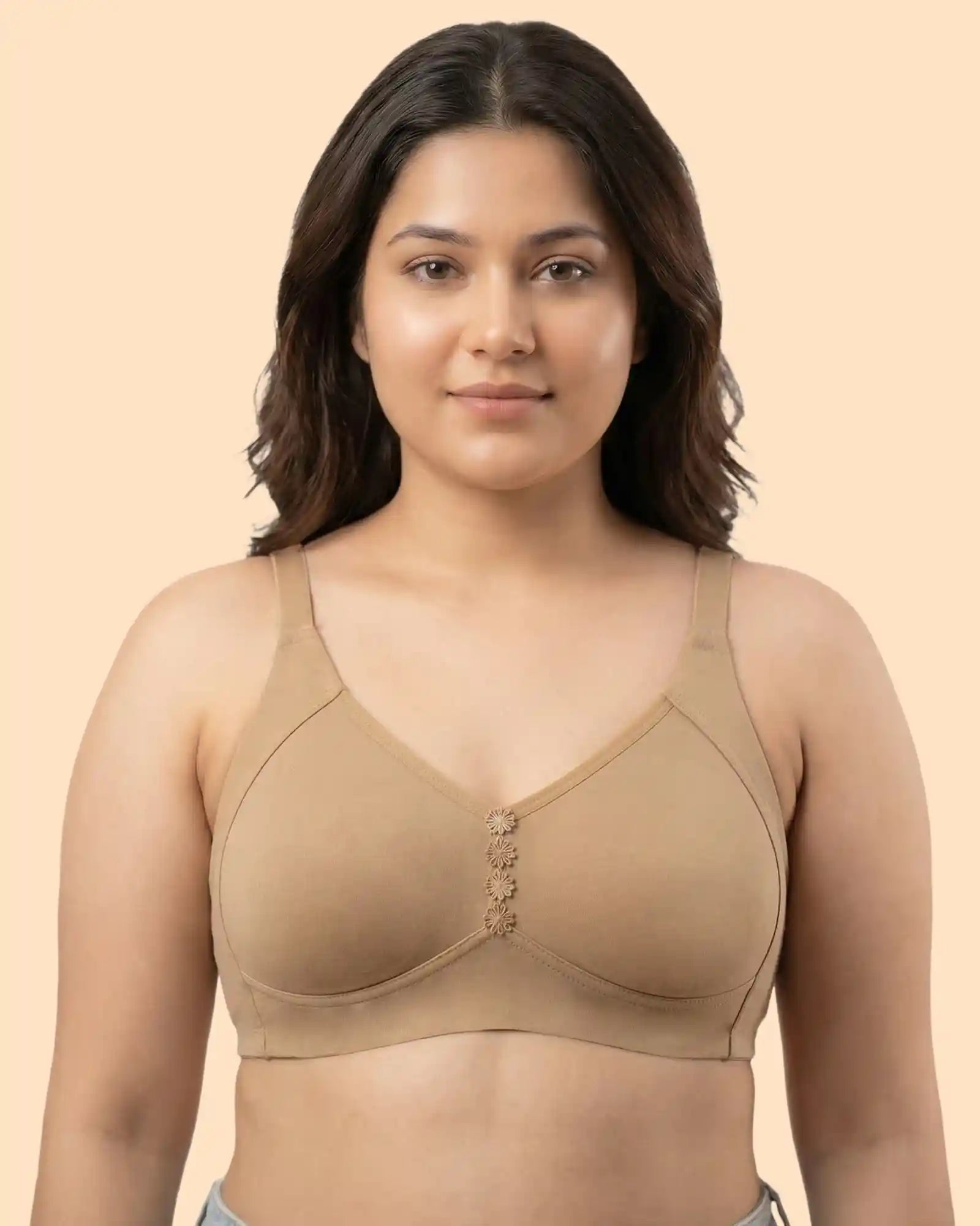 Cotton Non-Padded M-Frame Minimiser Bonded Bra (TW-IS-9405) (Fawn)