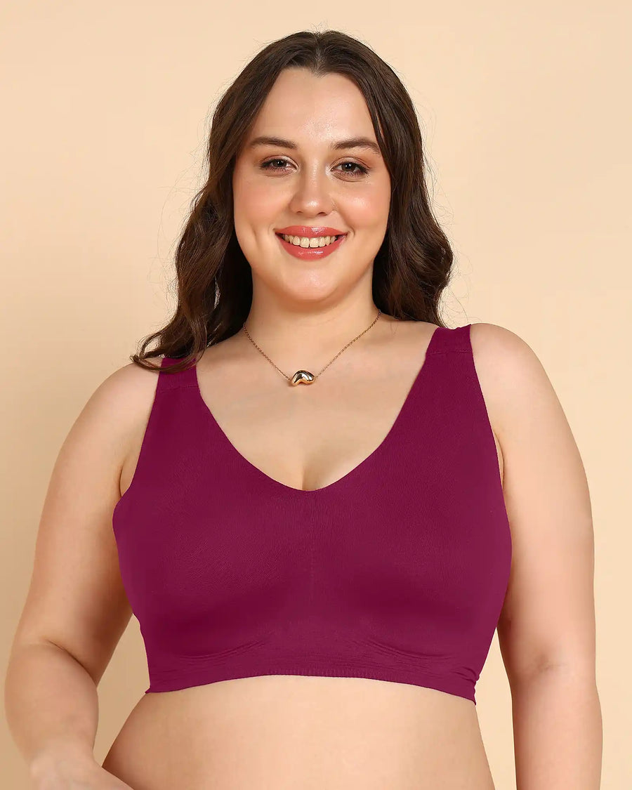 Tweens Bonded Breathable Cotton Plus-Size Full-Coverage Bra with Hidden Concealer (SB-915-Wine)