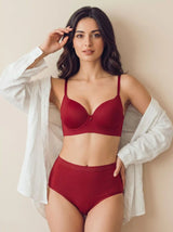Cotton Push-Up Bonded Bra (Level-3 Padding) 3/4th Coverage & Mid Rise Flexifit Hipster Panty Lingerie Set  (TW-93510&63) (Red)