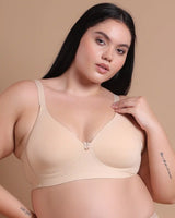 Cotton Padded Plus-Size T-Shirt Bonded Bra | Seamless Look, 360° Support & All-Day Comfort (TW-SB-9082) (Skin) (MR)