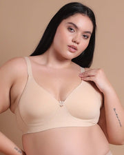 Cotton Padded Plus-Size T-Shirt Bonded Bra | Seamless Look, 360° Support & All-Day Comfort (TW-SB-9082) (Skin) (MR)