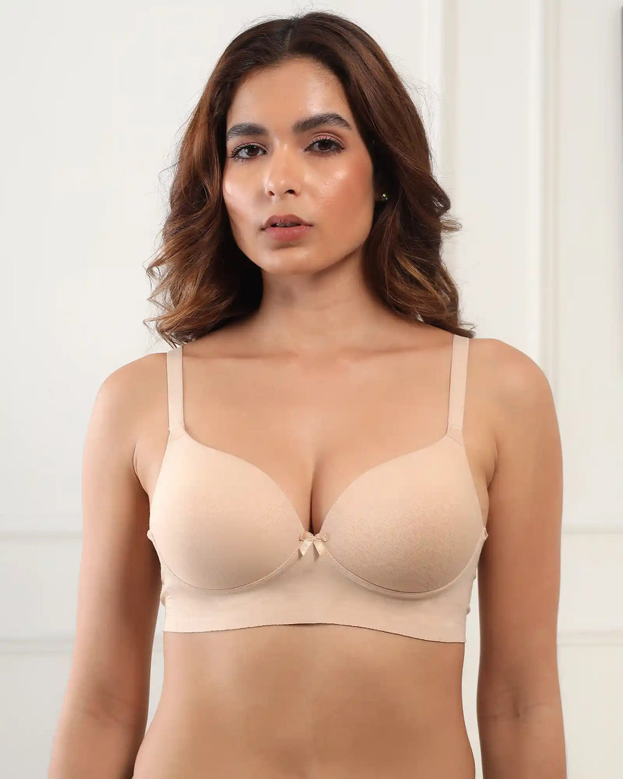 Cotton Non-wired Maximiser Push-Up Bonded Bra (Level-2 Padding) with 3/4th Coverage (SB-97015) (Skin) (GB)