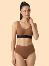 Cotton Padded Bonded Gym Bra | Crisscross Back | Mid Rise Flexifit Hipster Panty Lingerie Set (TW-SB-9977+63)(Fawn)