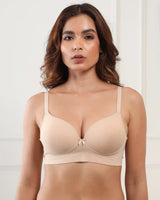 Cotton Padded Bonded T-Shirt Bra | Seamless Look, 360° Support & All-Day Comfort (TW-SB-9081-9082) (Skin) (GB)