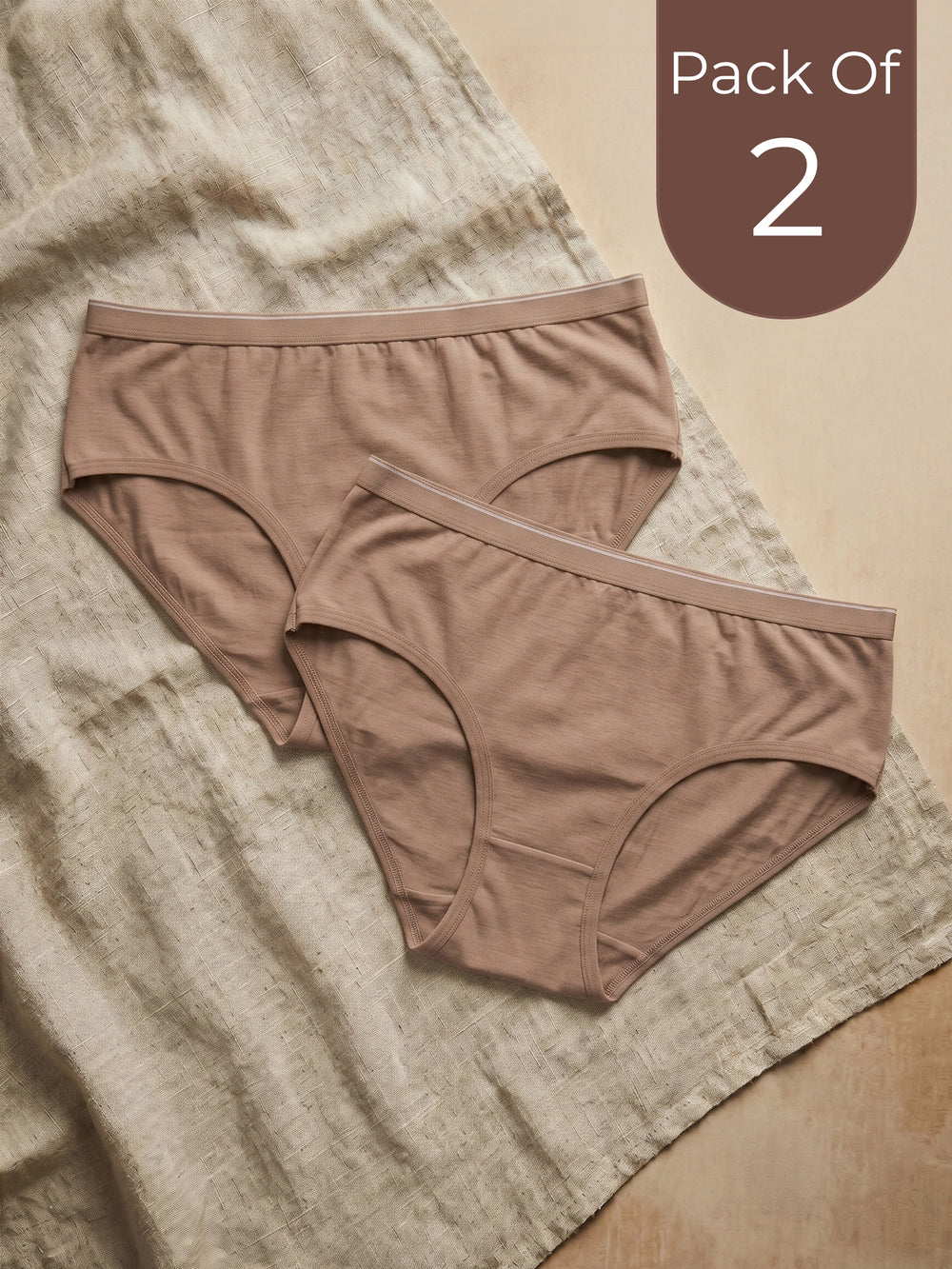 Cotton High Coverage Mid Waist Hipster Panty with Ultra Soft Waistband (TW-63-Fawn)(Pack Of 2)