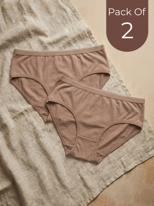 Cotton High Coverage Mid Waist Hipster Panty with Ultra Soft Waistband (TW-63-Fawn)(Pack Of 2)