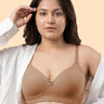 Cotton Padded Plus-Size T-Shirt Bonded Bra | Seamless Look, 360° Support & All-Day Comfort (TW-SB-9082) (Fawn)