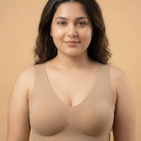 Cotton Non-Padded Plus-Size Bonded Bra with Hidden Concealer (SB-915-Fawn)